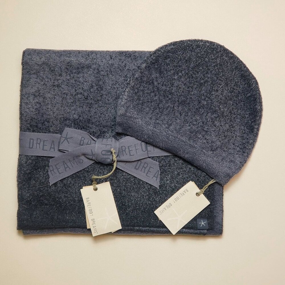 Barefoot Dreams CozyChic Lite Confetti Beanie Scarf Set OS Deep Sea Blue Indigo - Picture 2 of 16